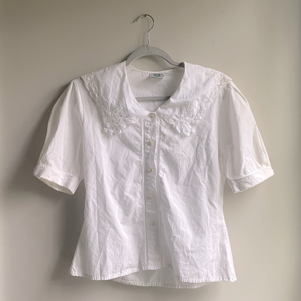 Laura Ashley White Vintage 100% Cotton Blouse Lace Bib Collar Size 6